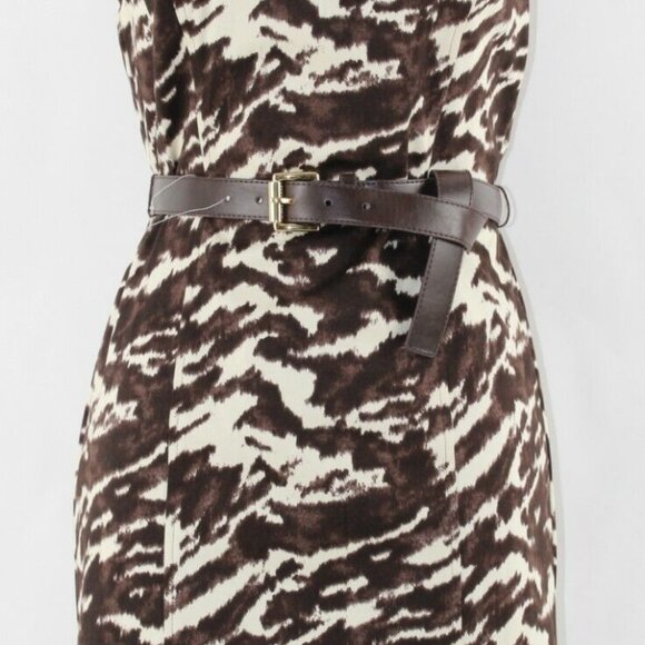 Michael Kors $150 6 Brown Ivory Belt Cut Out Zip Cotton Blend Dress - Picture 2 of 10